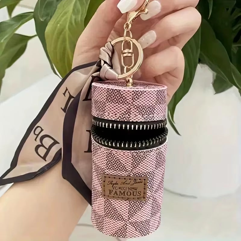 Mini Retro Coin Purse, Classic Pouch with Scarf Decor, Zipper Portable Multifunctional Lipstick Bag Vintage Flower Leather